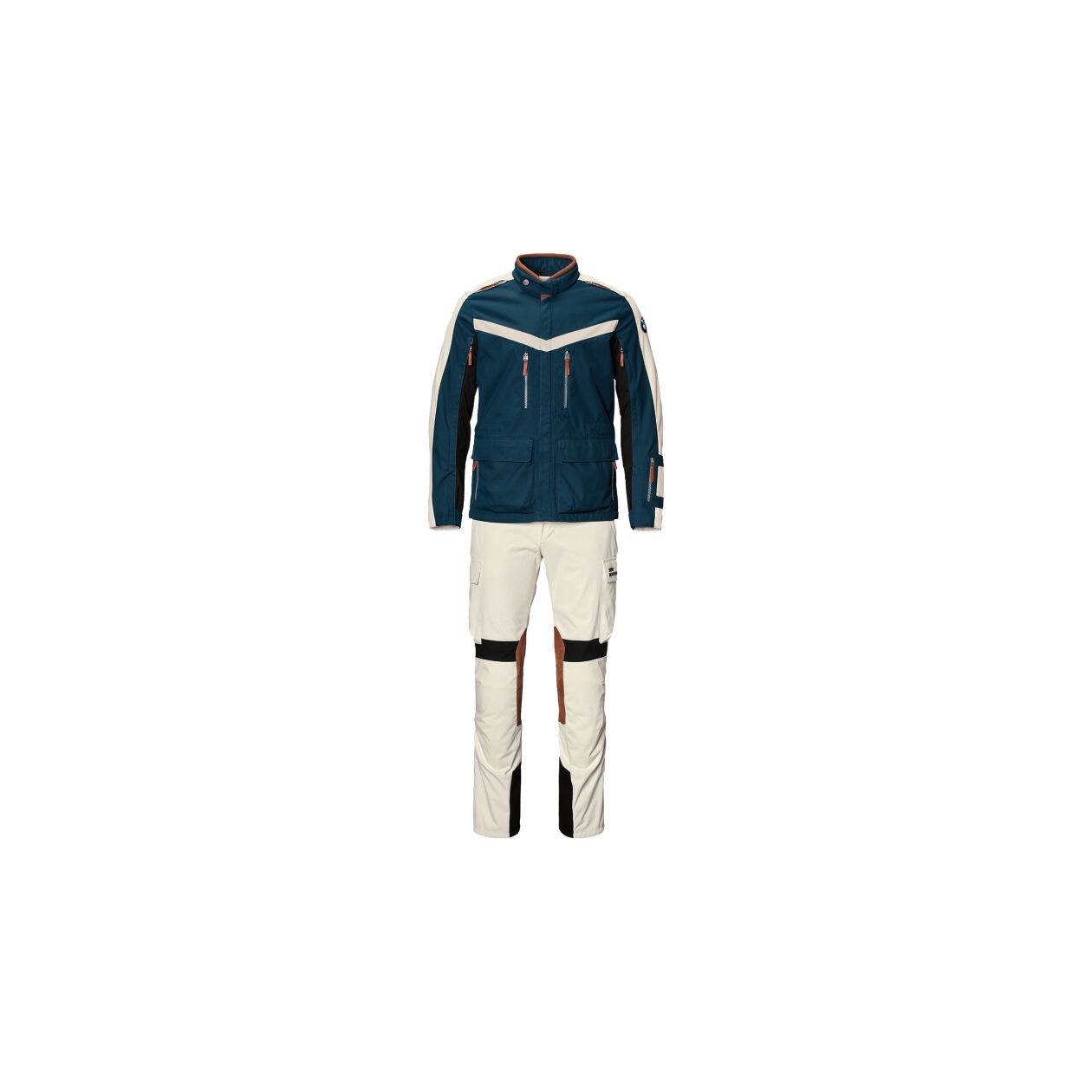 BMW-Motorrad-Jacke-GS-Adrar-Herren-Blau-mit-Hose-weiss
