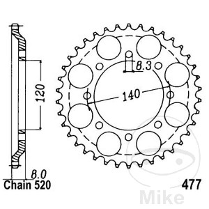 Kettenrad 43Z Teilung 520 Innendurchmesser 120 Lochkreis 140