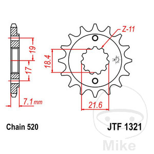 Ritzel 14Z Teilung 520 feinverzahnt Innendurchmesser 18.4/21.6