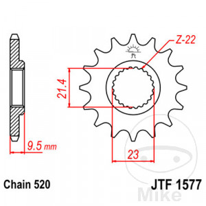 Ritzel 15Z Teilung 520 feinverzahnt Innendurchmesser 21.4/23