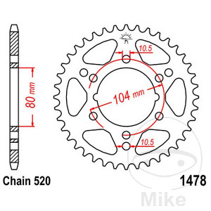 Kettenrad 38 Zähne Teilung 520 Innendurchmesser 080 Lochkreis 104