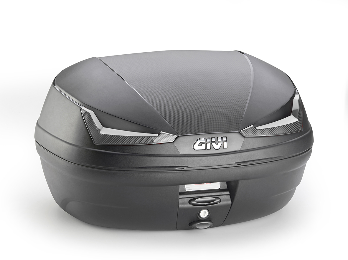 E455 Simply IV Monolock Topcase, mit Platte, 45 L., schwarz, mit transparenten Reflektoren