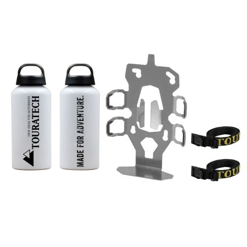 Zubehörhalterset Flaschenhalter zweifach mit 2x Aluminium Trinkflasche 0,6 Liter für Motorradkoffer ZEGA Evo