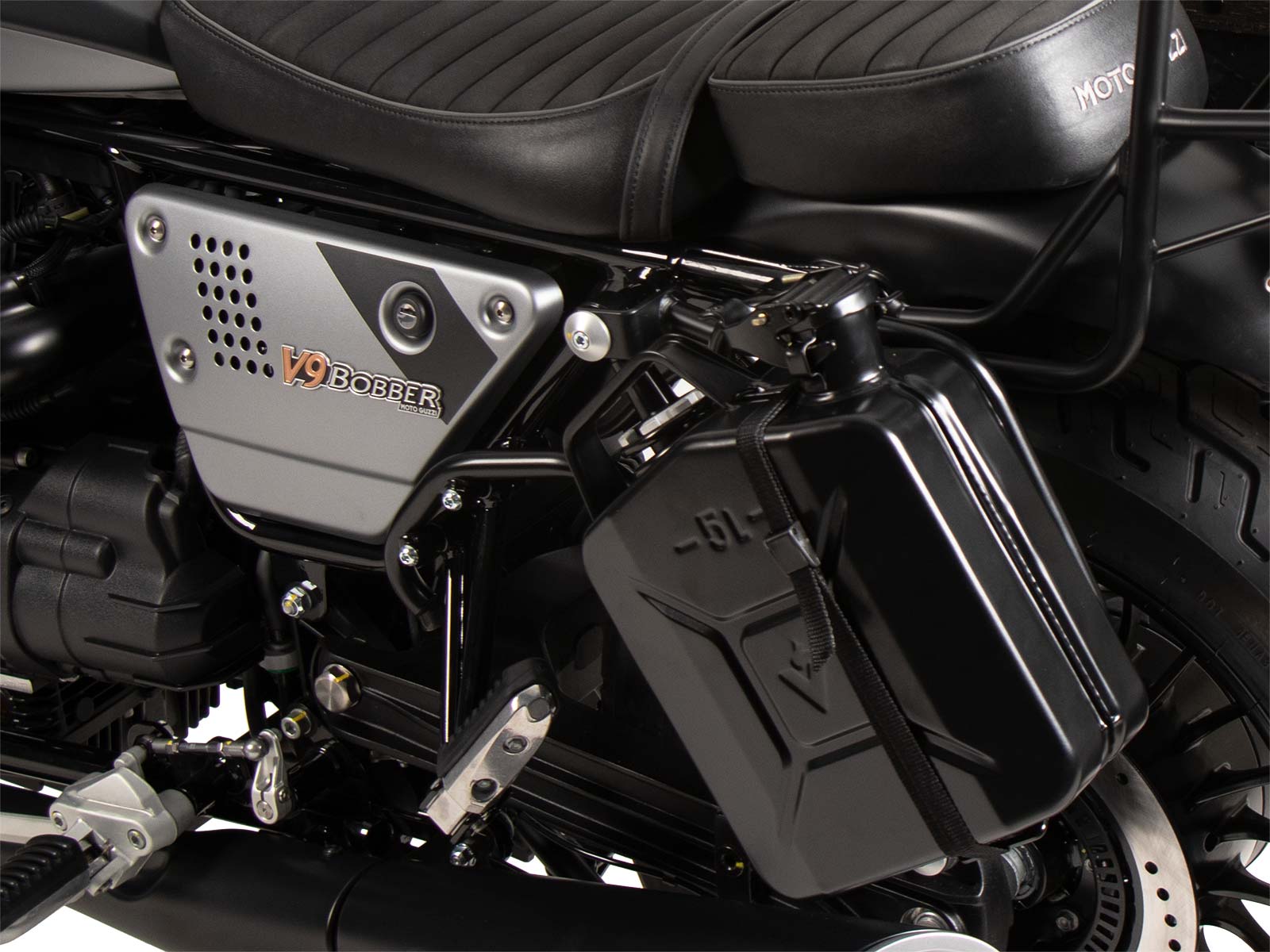 Kanister 4ltr. Inkl. Cutout Halter links schwarz für Moto Guzzi V9 Bobber/Special Edition (2021-2025)