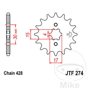 Ritzel 15Z Teilung 428 grobverzahnt 4 Innendurchmesser 15/17