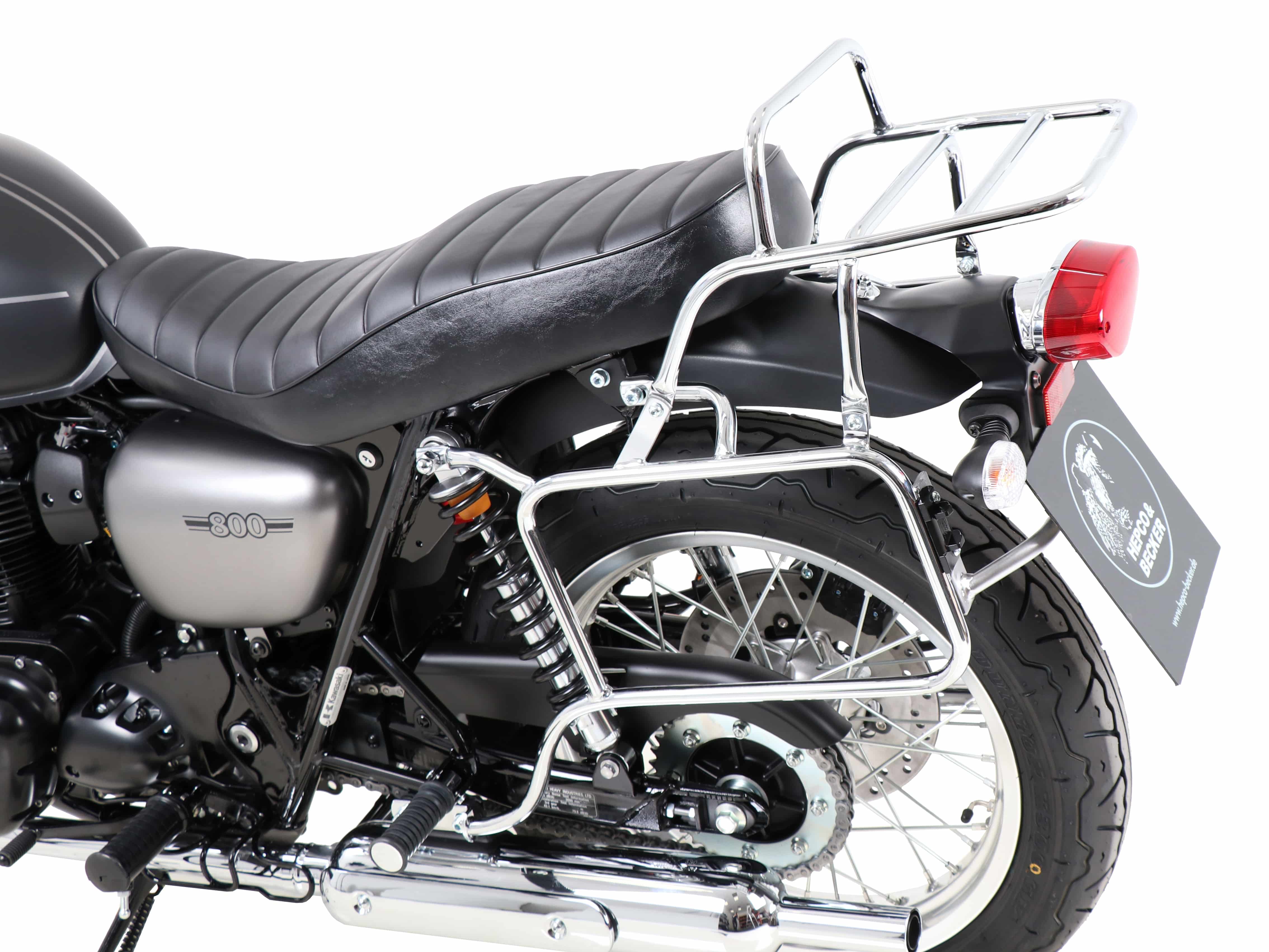 Komplettträgerset (Seitenkofferträger und Rohrgepäckbrücke Topcaseträger) chrom für KAWASAKI W 800 Street / Cafe / Standard (2019-2025)