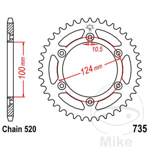 Kettenrad 37Z Teilung 520 Innendurchmesser 100 Lochkreis 124
