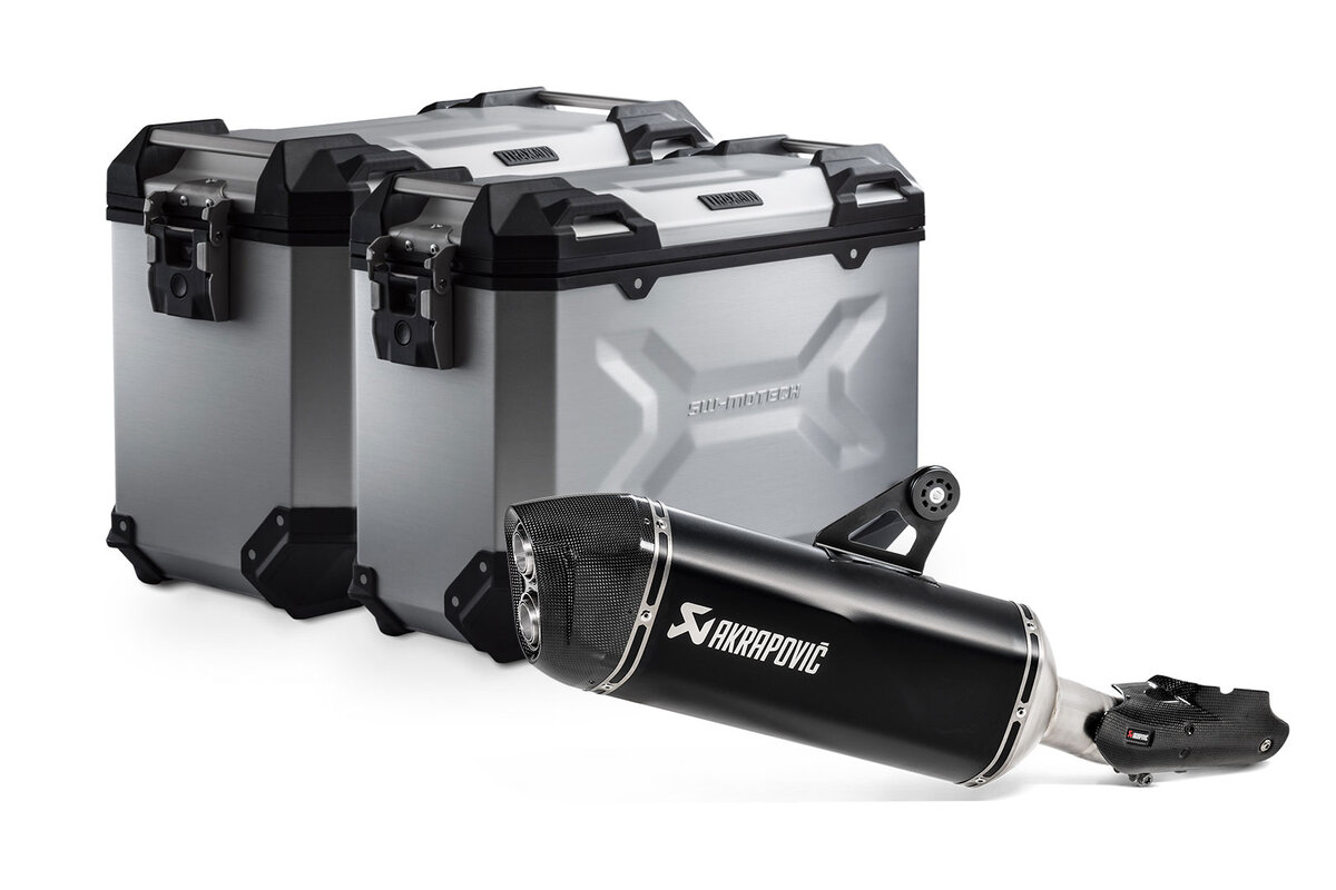 TRAX ADV Alukoffer-System + Akrapovic Silbern. 45/37 l. BMW R 1250 GS/Adv/Rallye (18-).