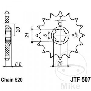 Ritzel 15Z Teilung 520 grobverzahnt 5 Innendurchmesser 21/25