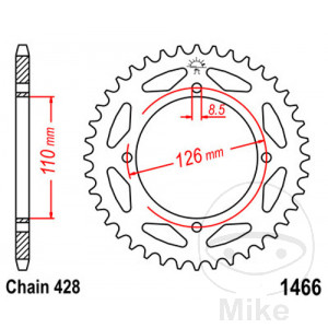 Kettenrad 47Z Teilung 428 Innendurchmesser 110 Lochkreis 126