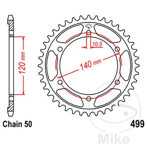 Kettenrad 38 Zähne Teilung 530 Innendurchmesser 120 Lochkreis 140