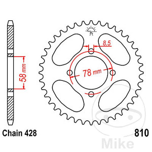 Kettenrad 36Z Teilung 428 Innendurchmesser 058 Lochkreis 078