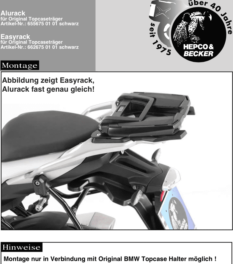 Alurack Topcaseträger schwarz für Kombination mit originalem BMW-Topcaseträger für BMW S 1000 XR (2015-2019)