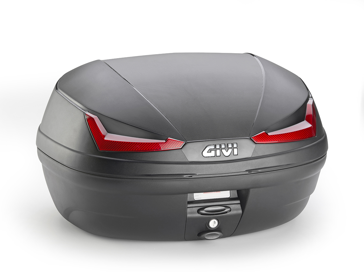 E455 Simply IV Monolock Topcase, mit Platte, 45 L., schwarz, mit roten Reflektoren