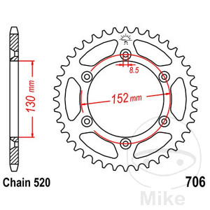 Kettenrad 46Z Teilung 520 Innendurchmesser 130 Lochkreis 152