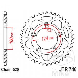 Kettenrad 39Z Teilung 520 Innendurchmesser 100 Lochkreis 124