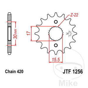 Ritzel 15Z Teilung 420 feinverzahnt Innendurchmesser 15.5/17