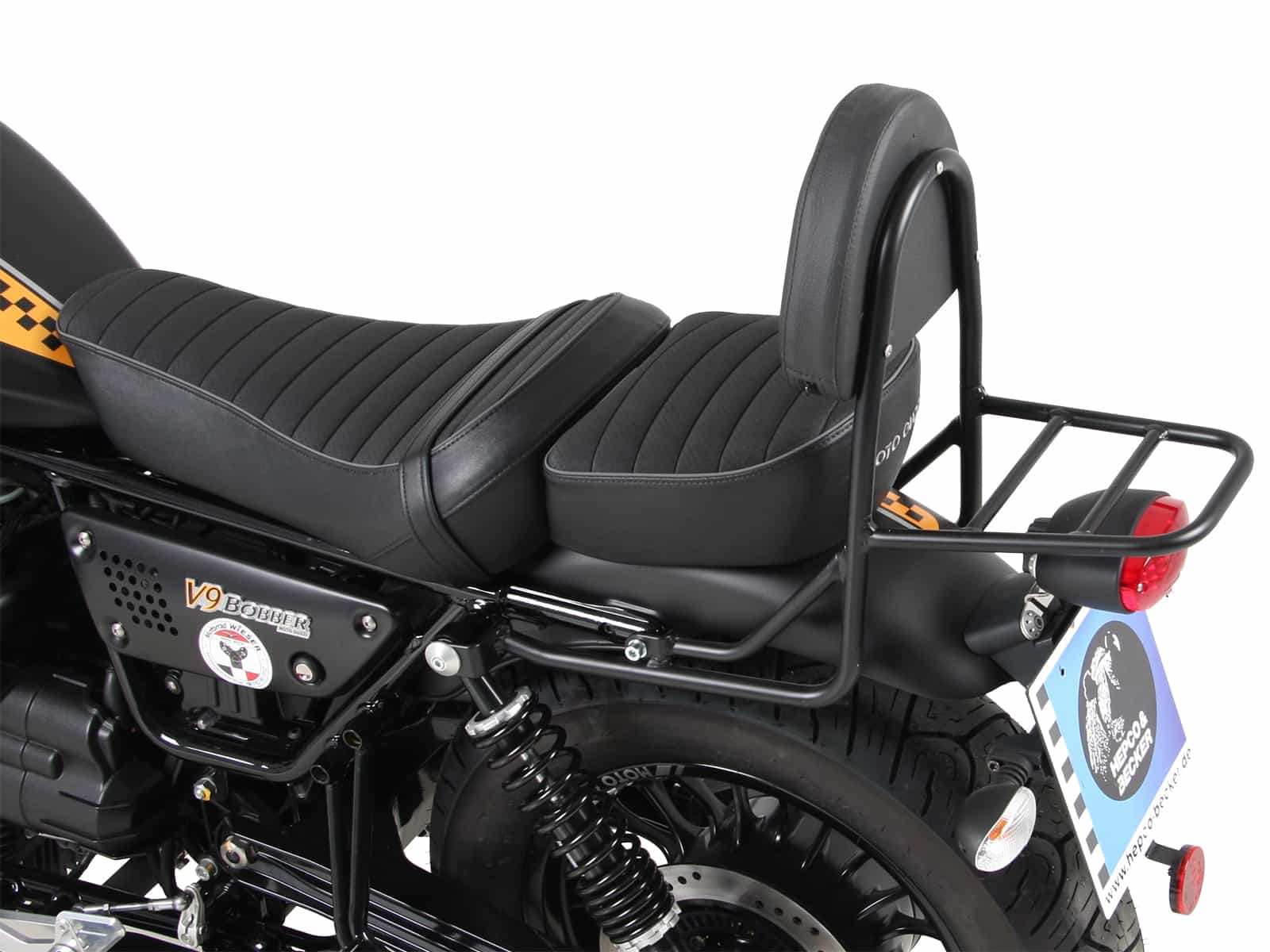 Sissybar mit Gepäckträger schwarz für Moto Guzzi V 9 Roamer (lange Sitzbank)(2017-2025)