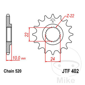 Ritzel 13Z Teilung 520 feinverzahnt Innendurchmesser 22/24