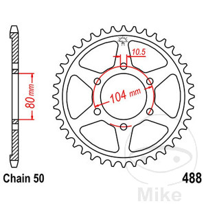 Kettenrad 38 Zähne Teilung 530 Innendurchmesser 080 Lochkreis 104