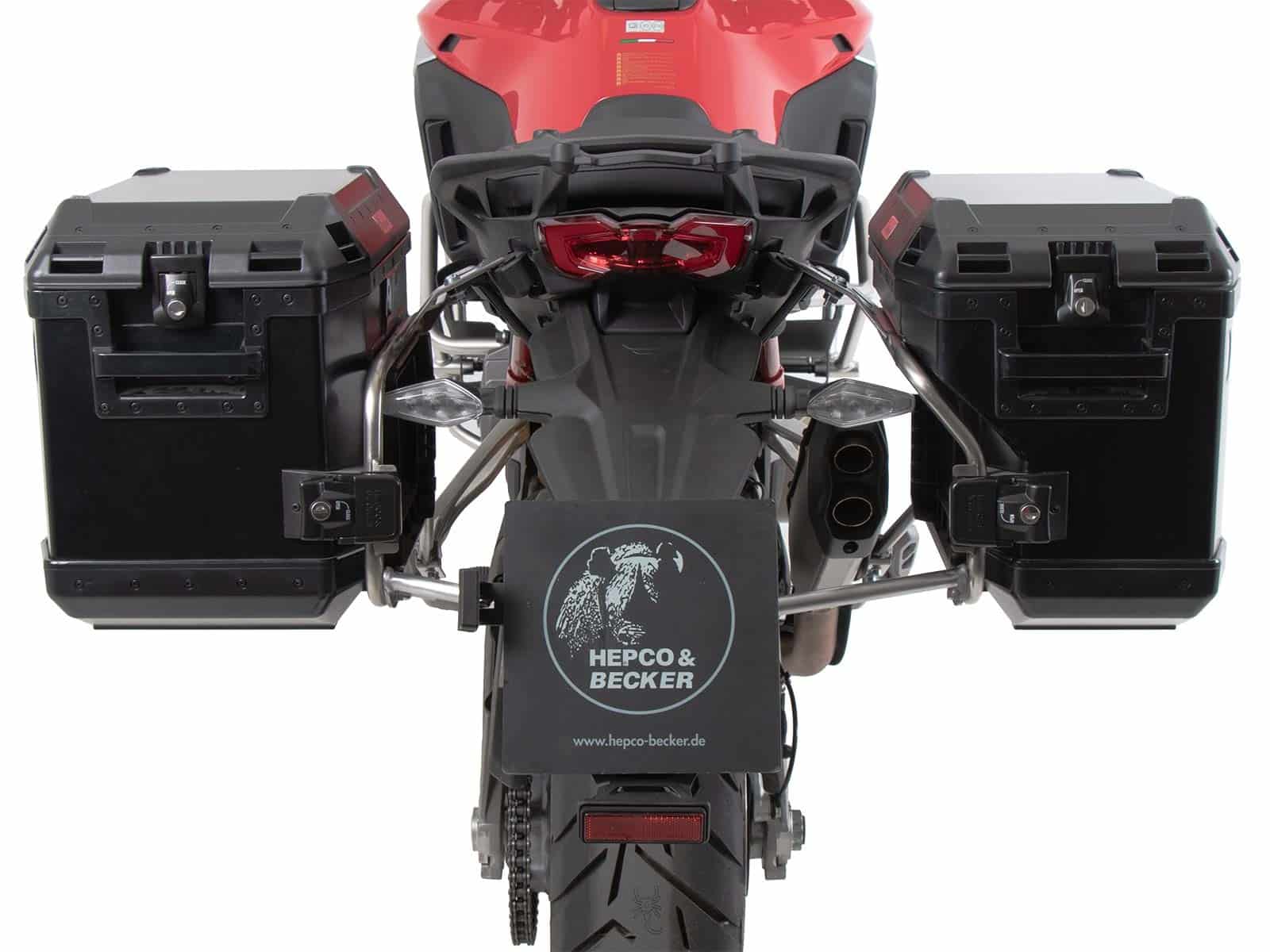 Kofferträgerset Cutout Edelstahl inkl. Xplorer Cutout schwarz Kofferset für Ducati Multistrada V4 / S / Pikes Peak / Rally / RS (2025-)