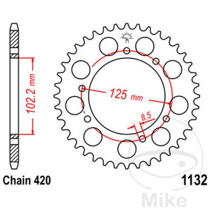 Kettenrad 48Z Teilung 420 Innendurchmesser 102 Lochkreis 125