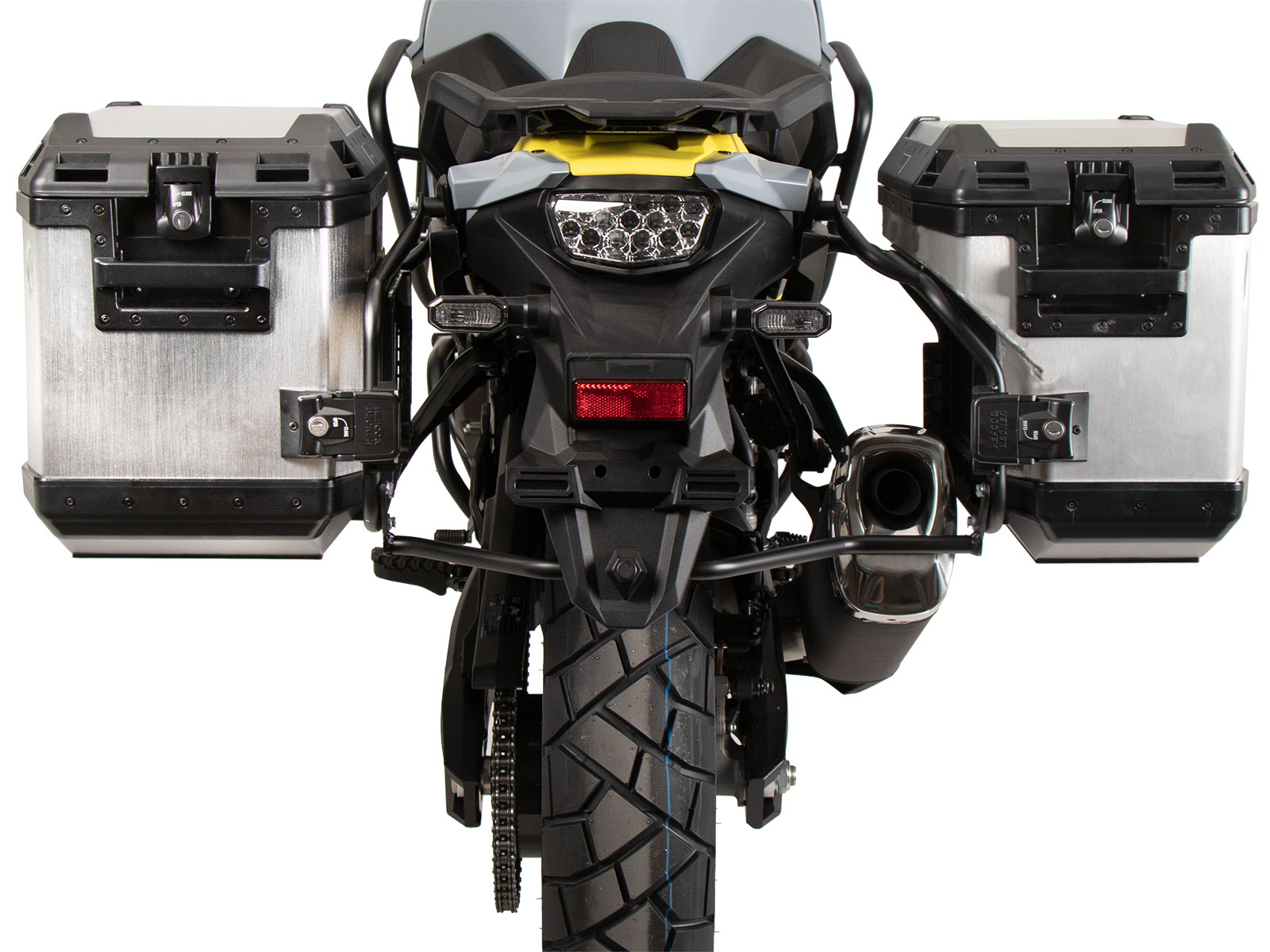 Kofferträgerset Cutout schwarz inkl. Xplorer Cutout silber Kofferset für Suzuki V-Strom 800 (2024-)