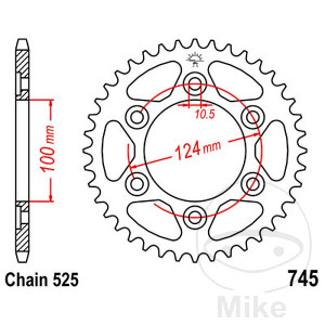 Kettenrad 37Z Teilung 525 Innendurchmesser 100 Lochkreis 124