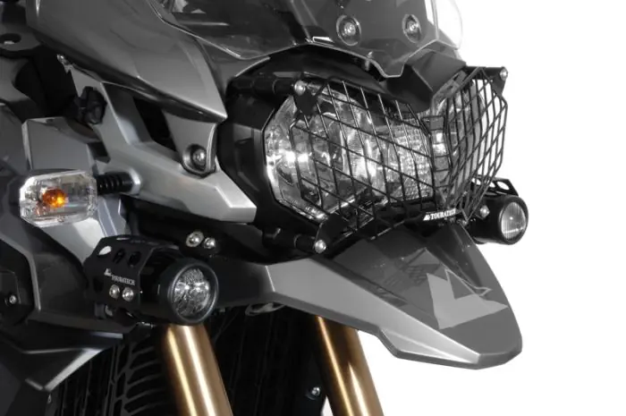 Scheinwerferschutz Edelstahl schwarz mit Schnellverschluss Triumph Tiger 800/ 800XC/ 800XCx und Tiger Explorer *OFFROAD USE ONLY*
