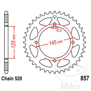 Kettenrad 39Z Teilung 520 Innendurchmesser 125 Lochkreis 145