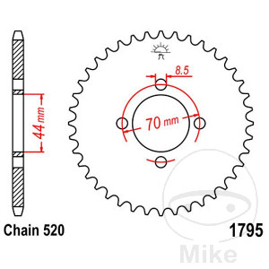 Kettenrad 22 Zähne Teilung 520 Innendurchmesser 044 Lochkreis 070