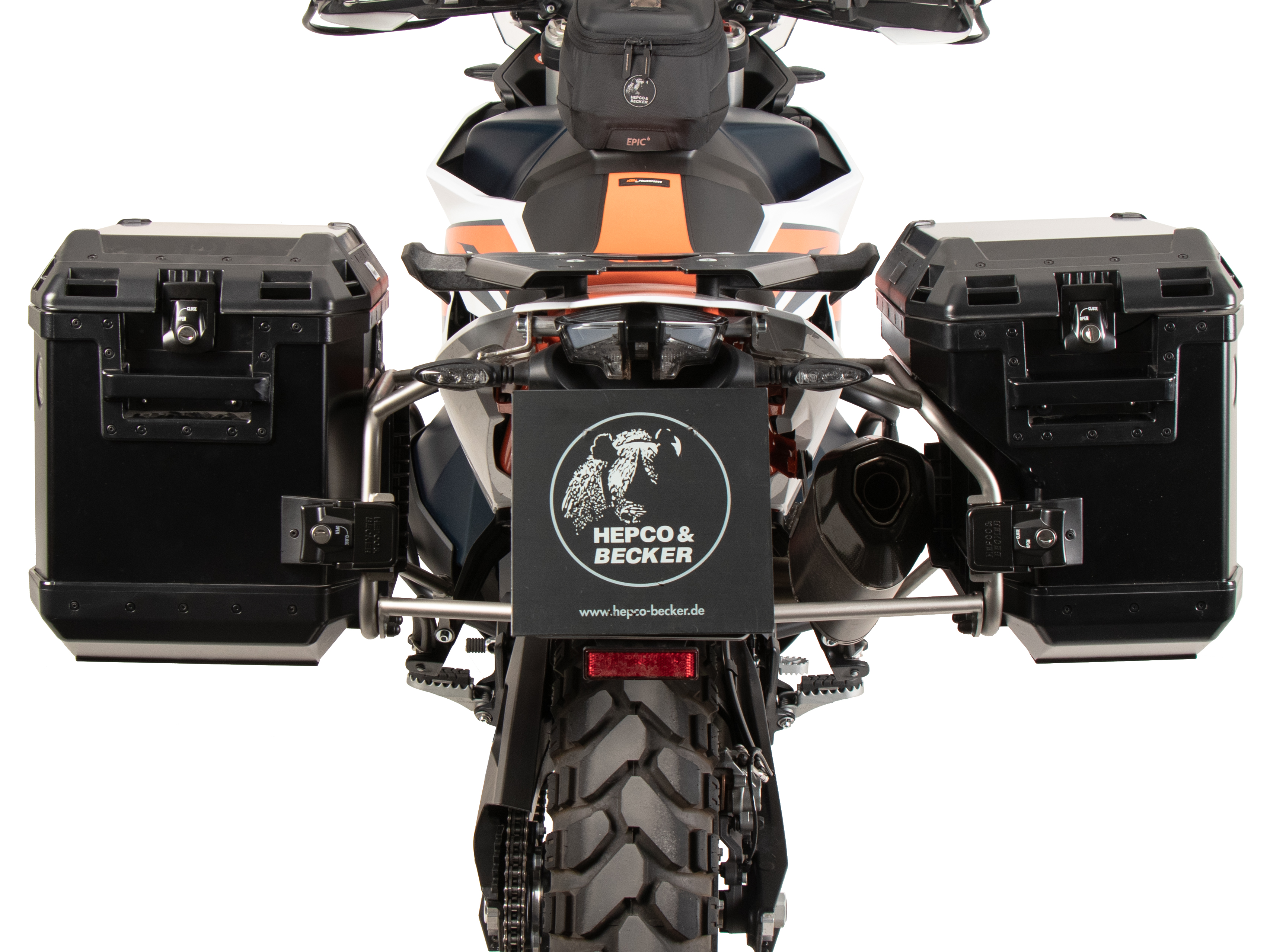 Kofferträgerset Cutout Edelstahl inkl. Xplorer Cutout schwarz Kofferset 40/37 für KTM 790 Adventure (2024-)