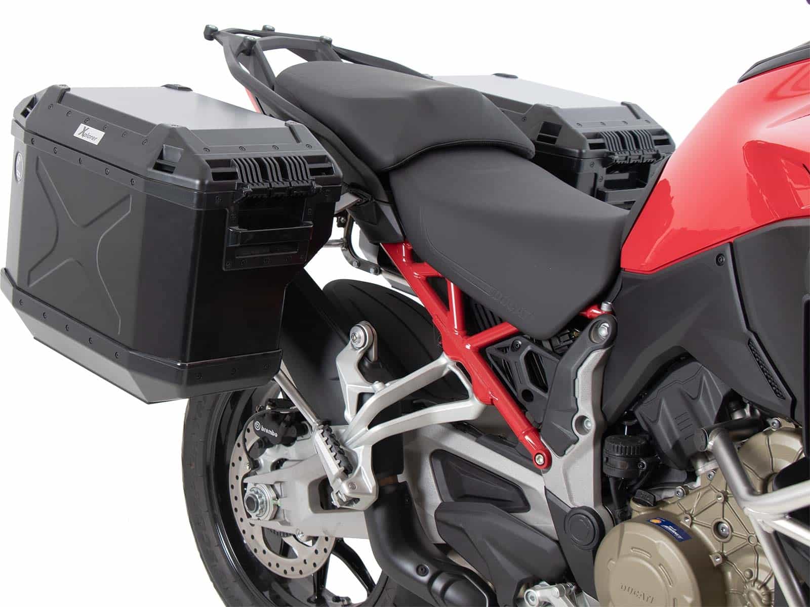 Kofferträgerset Cutout Edelstahl inkl. Xplorer Cutout schwarz Kofferset für Ducati Multistrada V4/S/S Sport/Pikes Peak (2021-2024)/Rally(2023-2024)