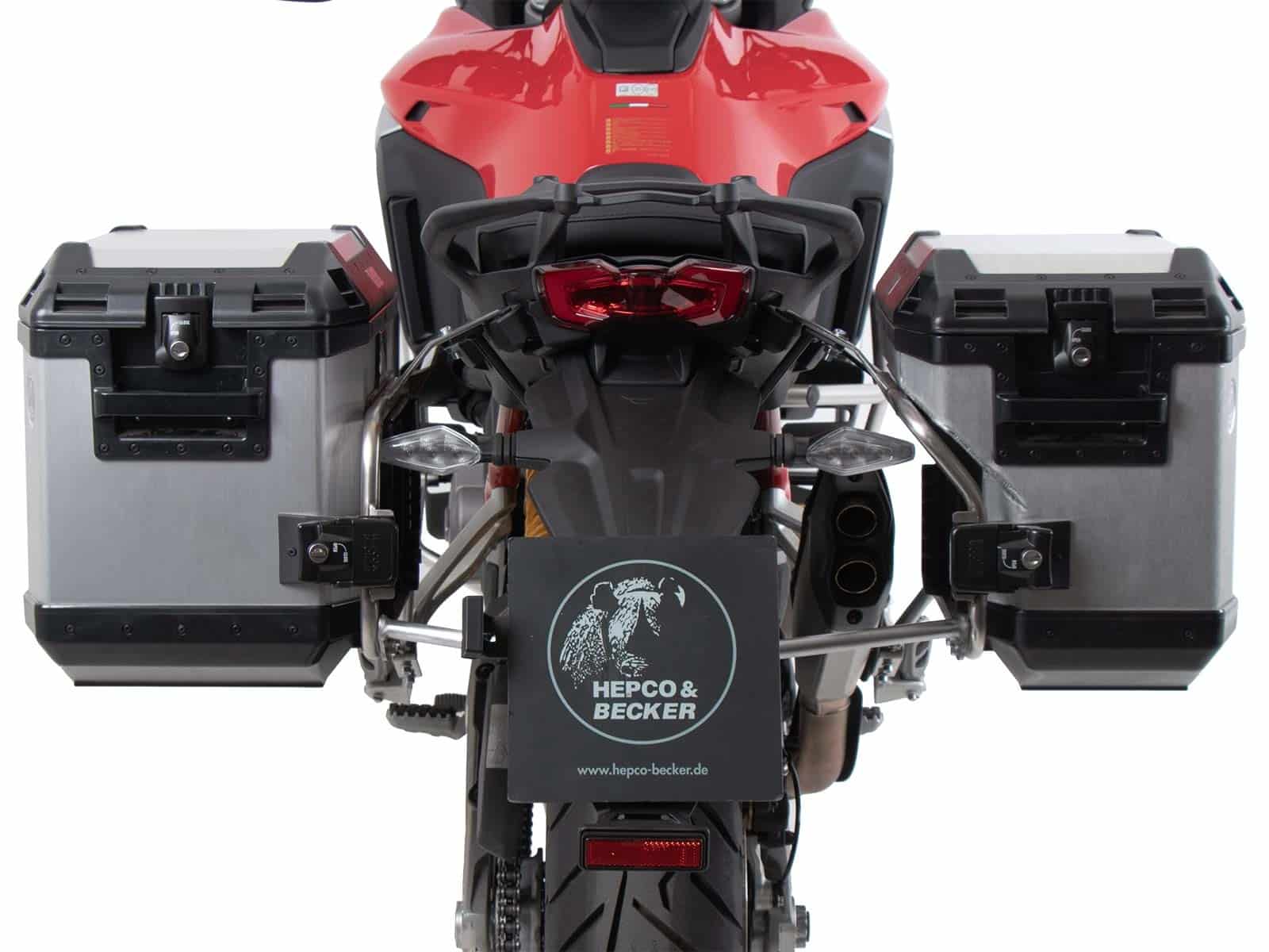 Kofferträgerset Cutout Edelstahl inkl. Xplorer Cutout silber Kofferset für Ducati Multistrada V4/S/S Sport/Pikes Peak (2021-2024)/Rally(2023-2024)