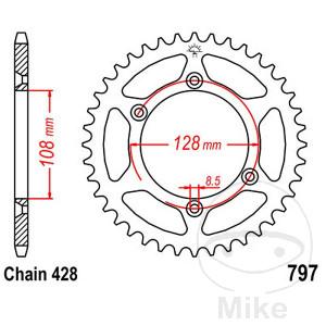 Kettenrad 57Z Teilung 428 Innendurchmesser 108 Lochkreis 128