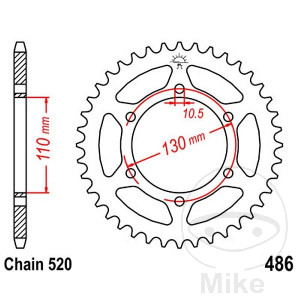 Kettenrad 38 Zähne Teilung 520 Innendurchmesser 110 Lochkreis 130