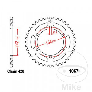 Kettenrad 52Z Teilung 428 Innendurchmesser 142 Lochkreis 164