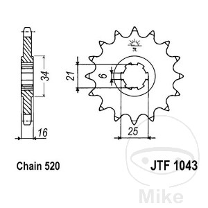 Ritzel 14Z Teilung 520 grobverzahnt 6 Innendurchmesser 21/25