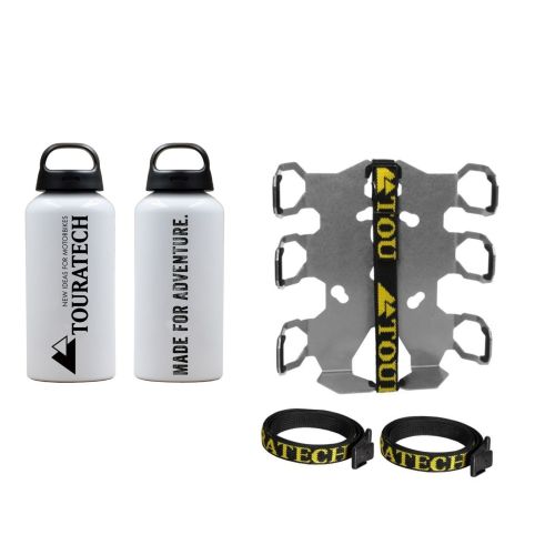 Zubehörhalterset Flaschenhalter zweifach mit 2x Touratech Aluminium Trinkflasche 0,6 Liter für Motorradkoffer ZEGA Pro/ZEGA Mundo