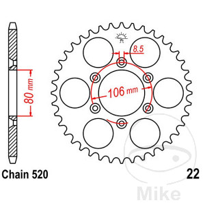 Kettenrad 49Z Teilung 520 Innendurchmesser 080 Lochkreis 106