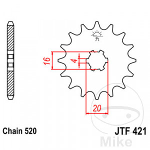 Ritzel 11Z Teilung 520 grobverzahnt 6 Innendurchmesser 16/20