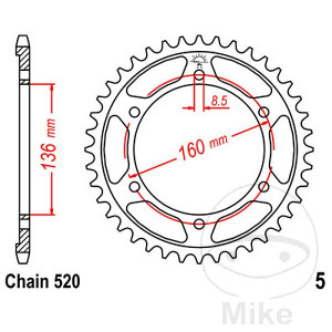 Kettenrad 39Z Teilung 520 Innendurchmesser 136 Lochkreis 160