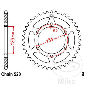 Kettenrad 47Z Teilung 520 Innendurchmesser 136 Lochkreis 154