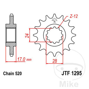 Ritzel 15Z Teilung 520 feinverzahnt Innendurchmesser 24/28