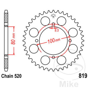 Kettenrad 37Z Teilung 520 Innendurchmesser 080 Lochkreis 100