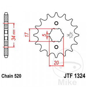 Ritzel 14Z Teilung 520 grobverzahnt 6 Innendurchmesser 17/20