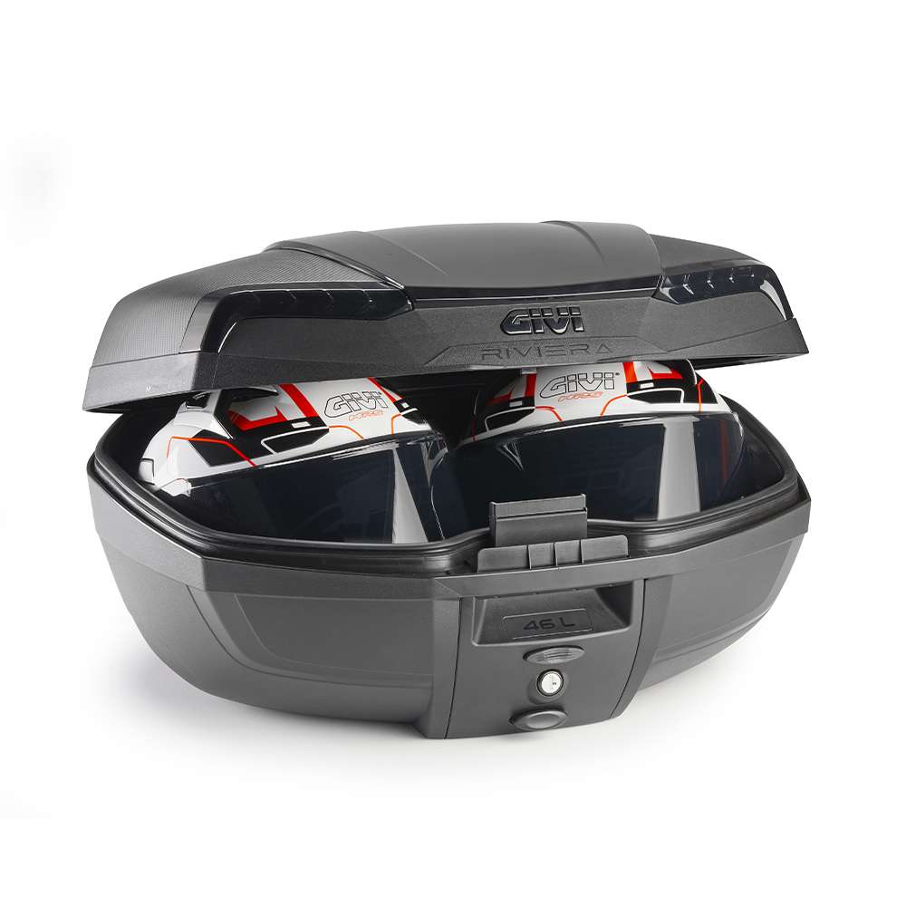 E46NB Riviera Monolock Topcase mit Platte, mit getönten Reflektoren und schwarzem Cover