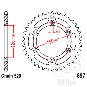 Kettenrad 38 Zähne Teilung 520 Innendurchmesser 125 Lochkreis 150
