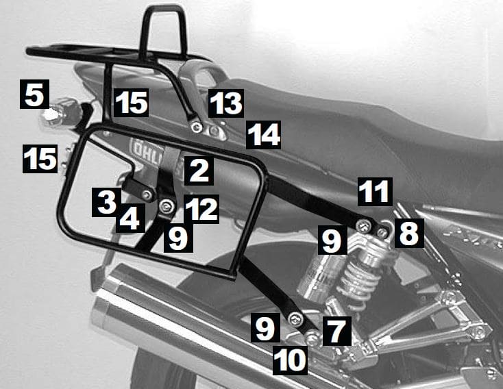 Komplettträgerset (Seitenkofferträger und Rohrgepäckbrücke Topcaseträger) schwarz für Yamaha XJR 1300 (2004-2006)