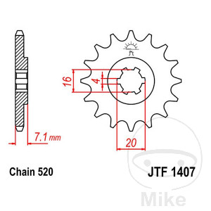 Ritzel 10Z Teilung 520 grobverzahnt 4 Innendurchmesser 16/20
